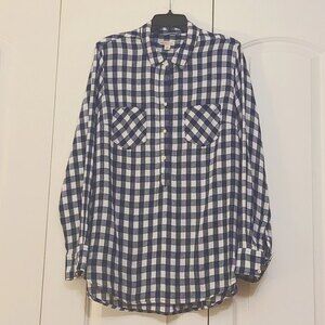 Merona Long Sleeve Navy Check Long Sleeve Cotton Top Women's Size XL